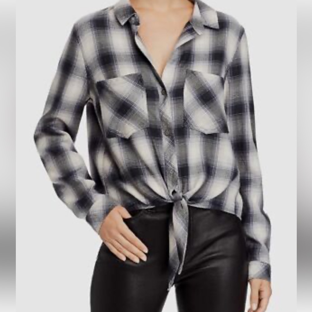 Cloth & Stone Plaid Black and Gray Women's Top - Picture 3 of 11